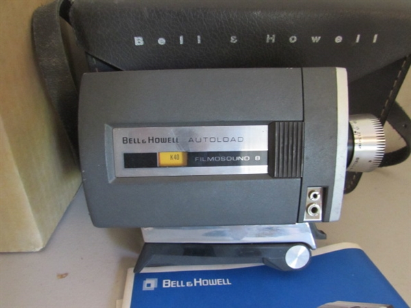BELL & HOWELL 8mm FILM CAMERA, PROJECTOR & ACCESSORIES