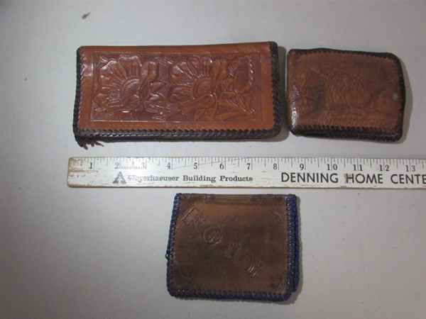 VINTAGE TOOLED LEATHER WALLETS, MAYFLOWER SHIP, POCKET KNIVES & MORE