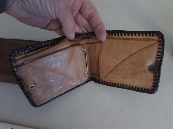 VINTAGE TOOLED LEATHER WALLETS, MAYFLOWER SHIP, POCKET KNIVES & MORE