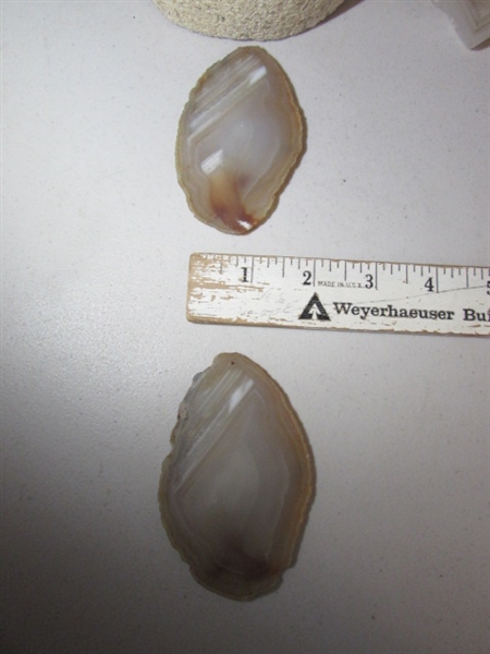 QUARTZ CRYSTAL, AGATE SLABS, STONE ARROWHEAD, MAHOGANY OBSIDIAN & MORE