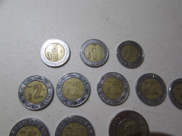 BUFFALO HEAD MONEY CLIP, FOREIGN COINS, ETC