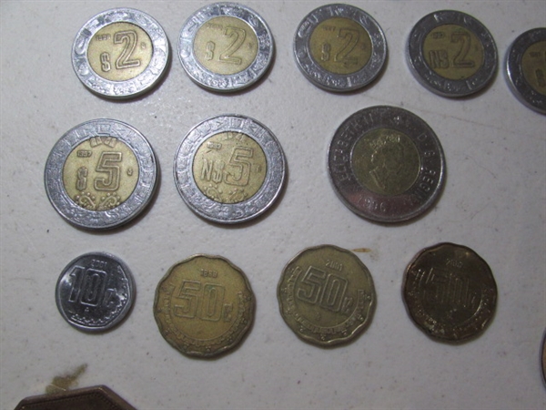 BUFFALO HEAD MONEY CLIP, FOREIGN COINS, ETC