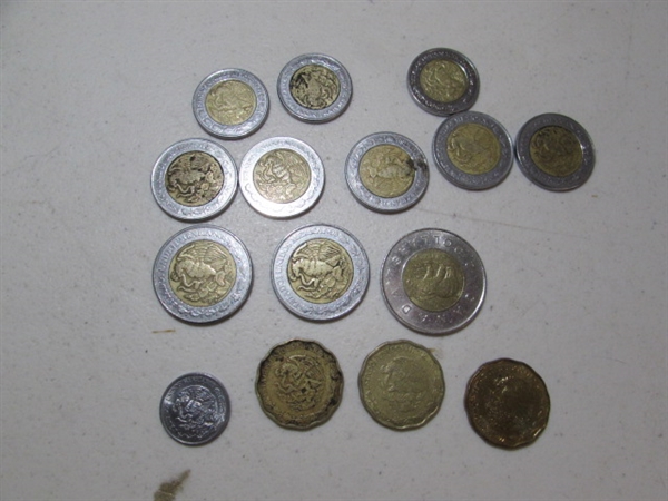 BUFFALO HEAD MONEY CLIP, FOREIGN COINS, ETC