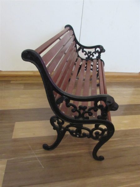 DECORATIVE WROUGHT IRON & WOOD BENCH