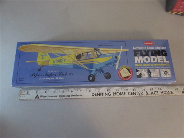 PIPER SUPER CUB 95 BALSA AIRPLANE KIT, POLICE 4X4 FRICTION POWERED TRUCK AND MINI DIE CAST AIRPLANE