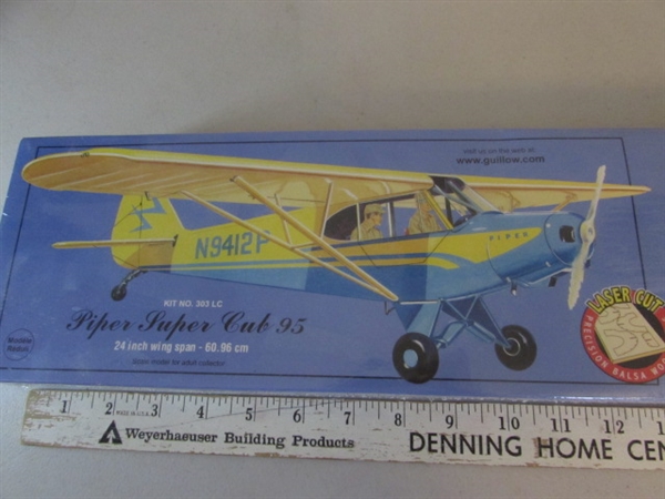 PIPER SUPER CUB 95 BALSA AIRPLANE KIT, POLICE 4X4 FRICTION POWERED TRUCK AND MINI DIE CAST AIRPLANE
