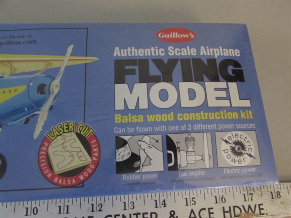 PIPER SUPER CUB 95 BALSA AIRPLANE KIT, POLICE 4X4 FRICTION POWERED TRUCK AND MINI DIE CAST AIRPLANE