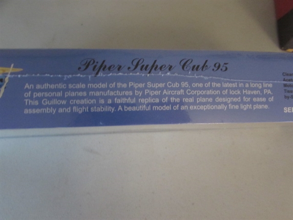 PIPER SUPER CUB 95 BALSA AIRPLANE KIT, POLICE 4X4 FRICTION POWERED TRUCK AND MINI DIE CAST AIRPLANE