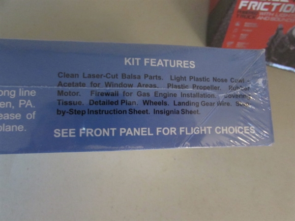 PIPER SUPER CUB 95 BALSA AIRPLANE KIT, POLICE 4X4 FRICTION POWERED TRUCK AND MINI DIE CAST AIRPLANE