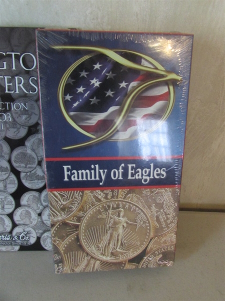 STAMPS, WASHINGTON QUARTER COLLECTION BOOKS 1999-2008, MONEY MILL AND FAMILY OF EAGLES VHS