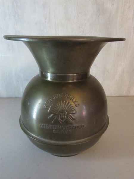 VINTAGE BRASS REDSKIN BRAND SPITTOON