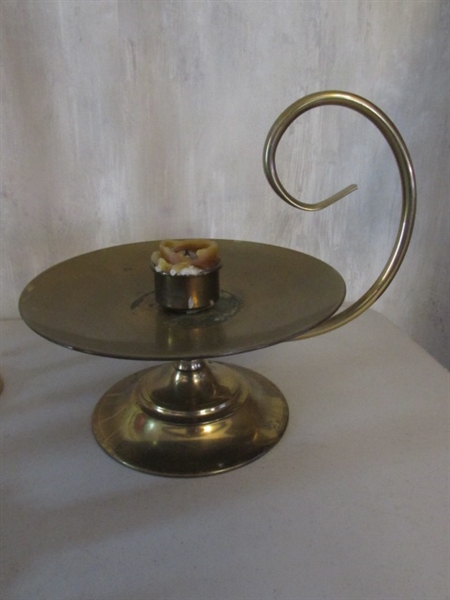 BRASS CANDLESTICK COLLECTION INCLUDING PRINCESS HOUSE CANDLE HOLDER