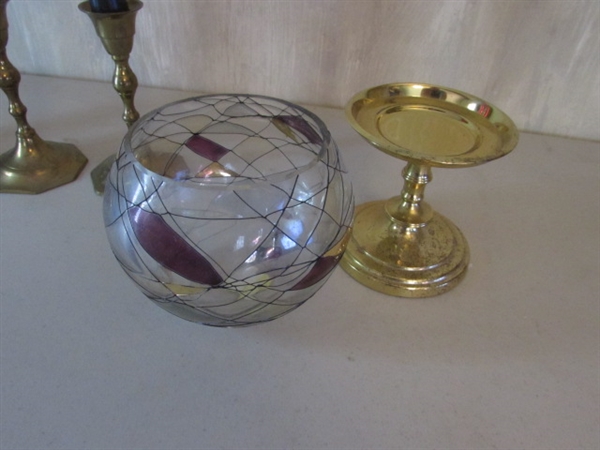 BRASS CANDLESTICK COLLECTION INCLUDING PRINCESS HOUSE CANDLE HOLDER