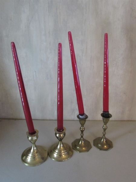 BRASS CANDLESTICK COLLECTION INCLUDING PRINCESS HOUSE CANDLE HOLDER