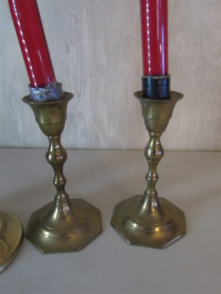 BRASS CANDLESTICK COLLECTION INCLUDING PRINCESS HOUSE CANDLE HOLDER