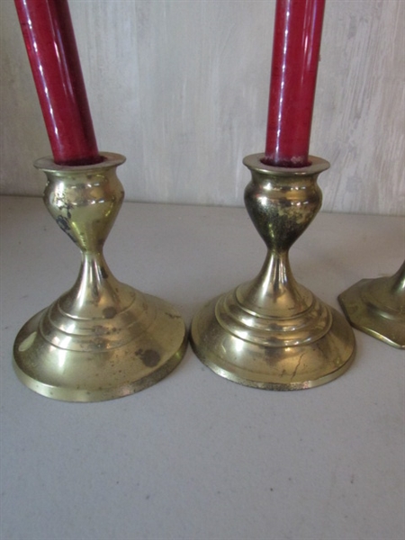 BRASS CANDLESTICK COLLECTION INCLUDING PRINCESS HOUSE CANDLE HOLDER