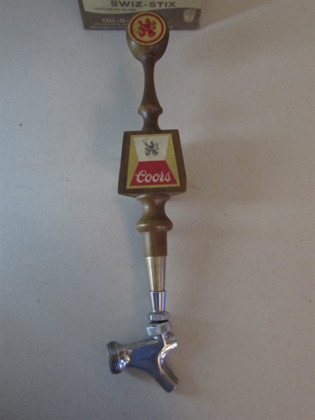 VINTAGE CHROME LIQUOR BOTTLE TOPPER POUR SPOUTS, CORK SCREW, COORS BEER TAP AND SWIZ-STIX