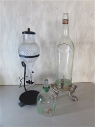 VINTAGE ITALIAN TUONI & CANEPA ONE GALLON DECANTER, WROUGHT IRON WINE DISPENSER & DUCKS DECANTER