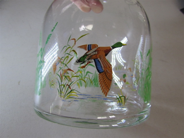VINTAGE ITALIAN TUONI & CANEPA ONE GALLON DECANTER, WROUGHT IRON WINE DISPENSER & DUCKS DECANTER