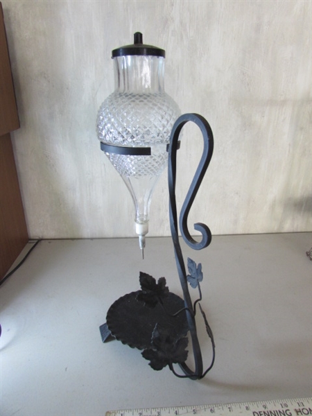 VINTAGE ITALIAN TUONI & CANEPA ONE GALLON DECANTER, WROUGHT IRON WINE DISPENSER & DUCKS DECANTER