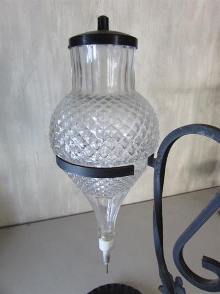 VINTAGE ITALIAN TUONI & CANEPA ONE GALLON DECANTER, WROUGHT IRON WINE DISPENSER & DUCKS DECANTER