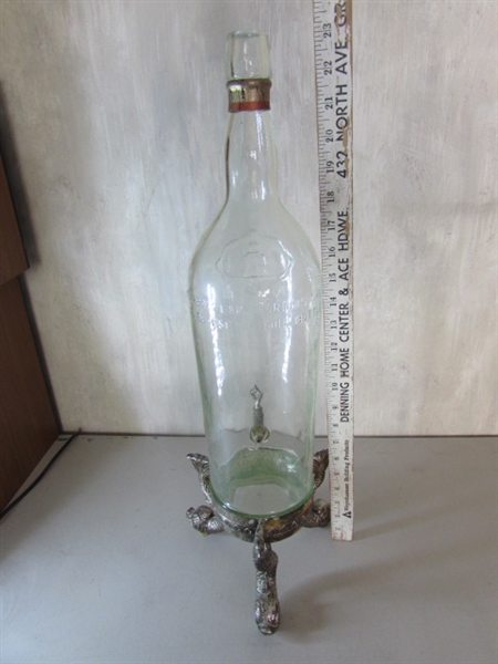 VINTAGE ITALIAN TUONI & CANEPA ONE GALLON DECANTER, WROUGHT IRON WINE DISPENSER & DUCKS DECANTER
