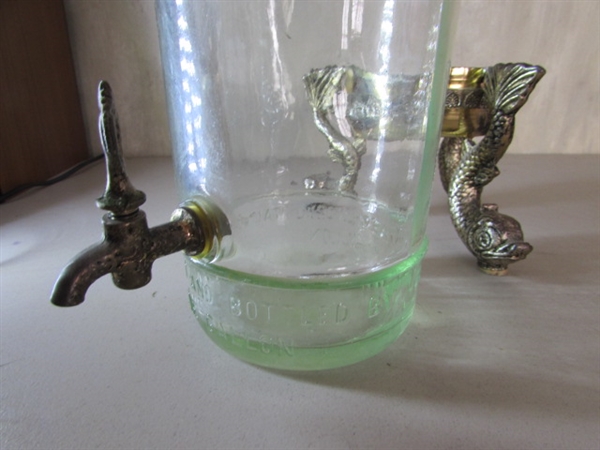 VINTAGE ITALIAN TUONI & CANEPA ONE GALLON DECANTER, WROUGHT IRON WINE DISPENSER & DUCKS DECANTER
