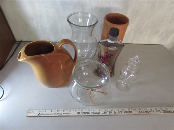 ANTIQUE HALL WATER PITCHER, TERRACOTTA WINE CROCK AND MORE