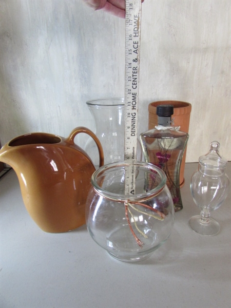 ANTIQUE HALL WATER PITCHER, TERRACOTTA WINE CROCK AND MORE