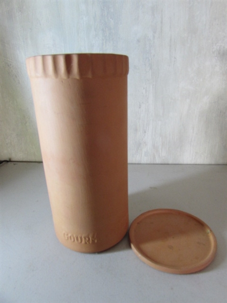ANTIQUE HALL WATER PITCHER, TERRACOTTA WINE CROCK AND MORE