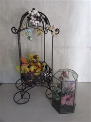 SMALL GLASS TERRARIUM AND IRON DECOR