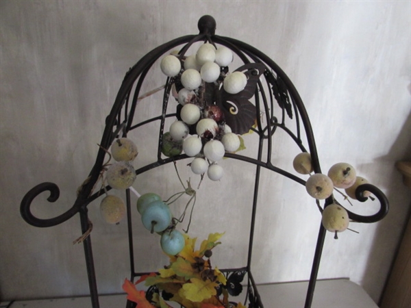 SMALL GLASS TERRARIUM AND IRON DECOR