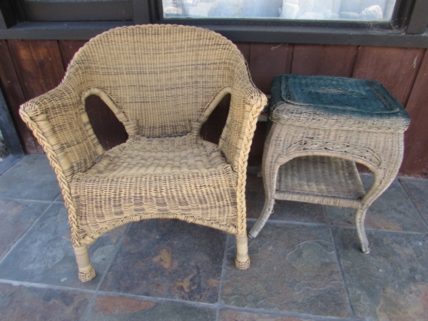 WICKER CHAIR & SIDE TABLE