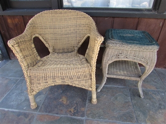 WICKER CHAIR & SIDE TABLE