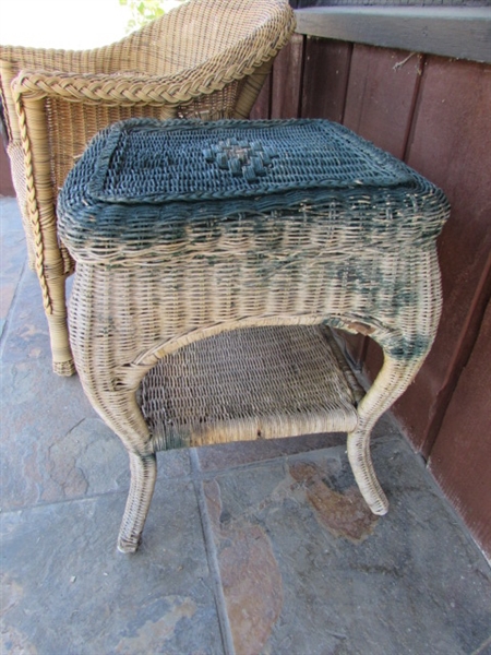 WICKER CHAIR & SIDE TABLE