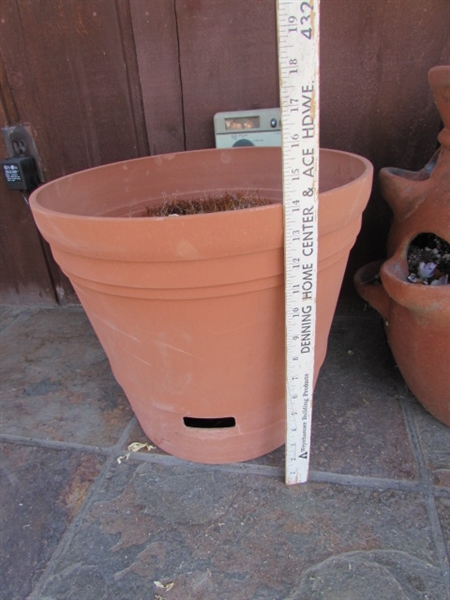 TERRACOTTA STRAWBERRY POT AND PLASTIC PLANTERS