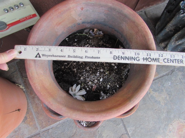 TERRACOTTA STRAWBERRY POT AND PLASTIC PLANTERS