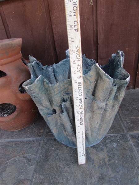 TERRACOTTA STRAWBERRY POT AND PLASTIC PLANTERS