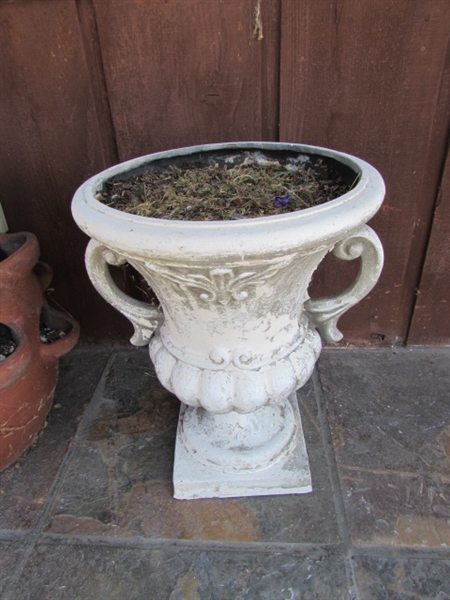 TERRACOTTA STRAWBERRY POT AND PLASTIC PLANTERS