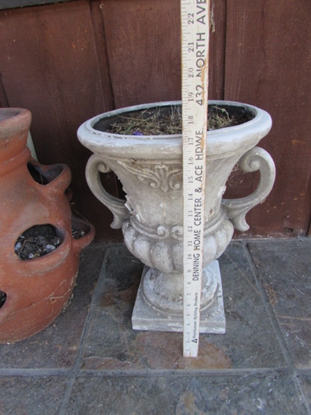 TERRACOTTA STRAWBERRY POT AND PLASTIC PLANTERS