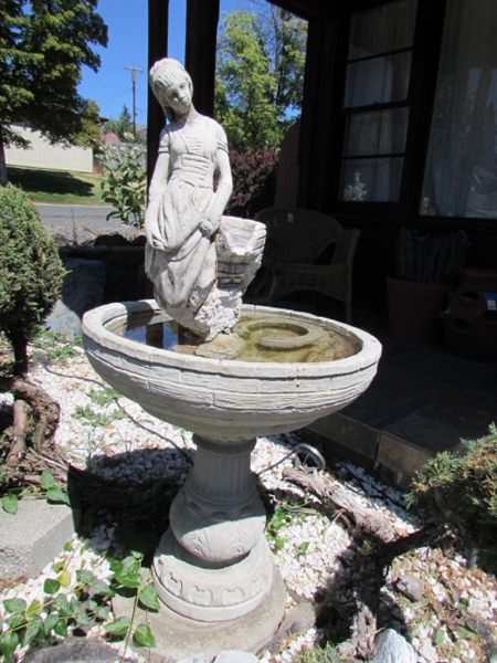 CEMENT WATER FOUNTAIN WITH MAIDEN (NO PUMP)