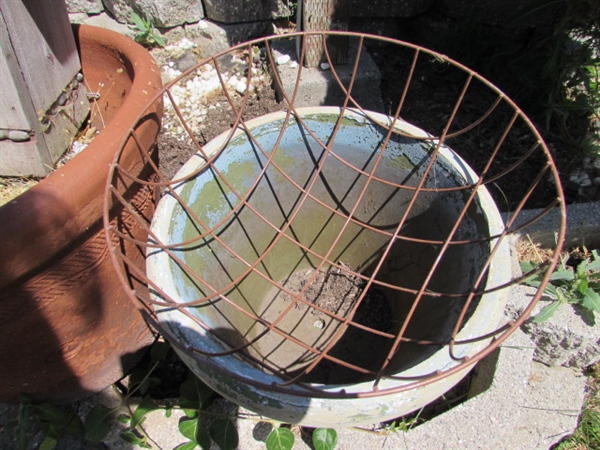 ASSORTED PLANTERS & BIRDHOUSE