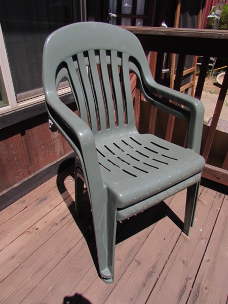 ASSORTED LAWN CHAIRS, CHAIR COVERS & CUSHIONS