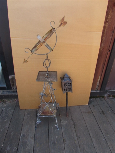 RUSTIC METAL WINDMILL & LIGHT STAKE