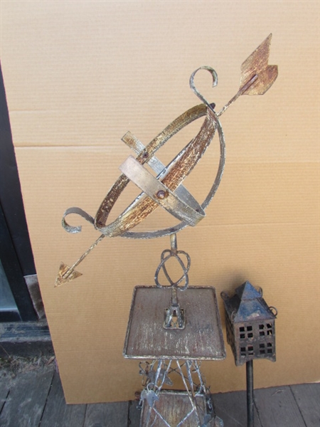 RUSTIC METAL WINDMILL & LIGHT STAKE