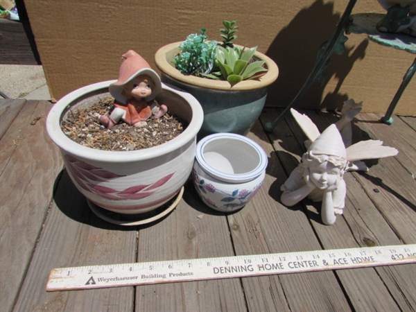 METAL PLANT STAND, POTS & FAIRIES