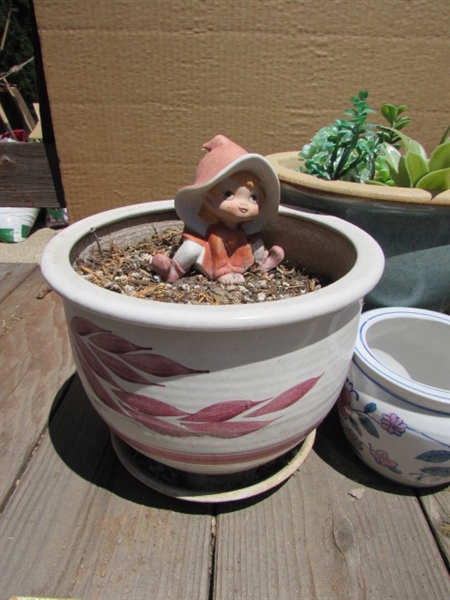 METAL PLANT STAND, POTS & FAIRIES