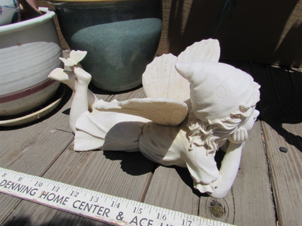 METAL PLANT STAND, POTS & FAIRIES