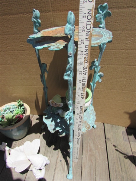 METAL PLANT STAND, POTS & FAIRIES
