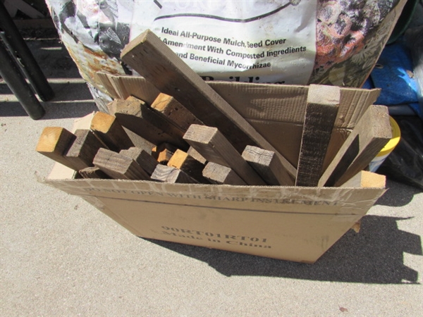 PARTIAL BAGS OF TURF BUILDER, SOIL, GARDEN NETTING,